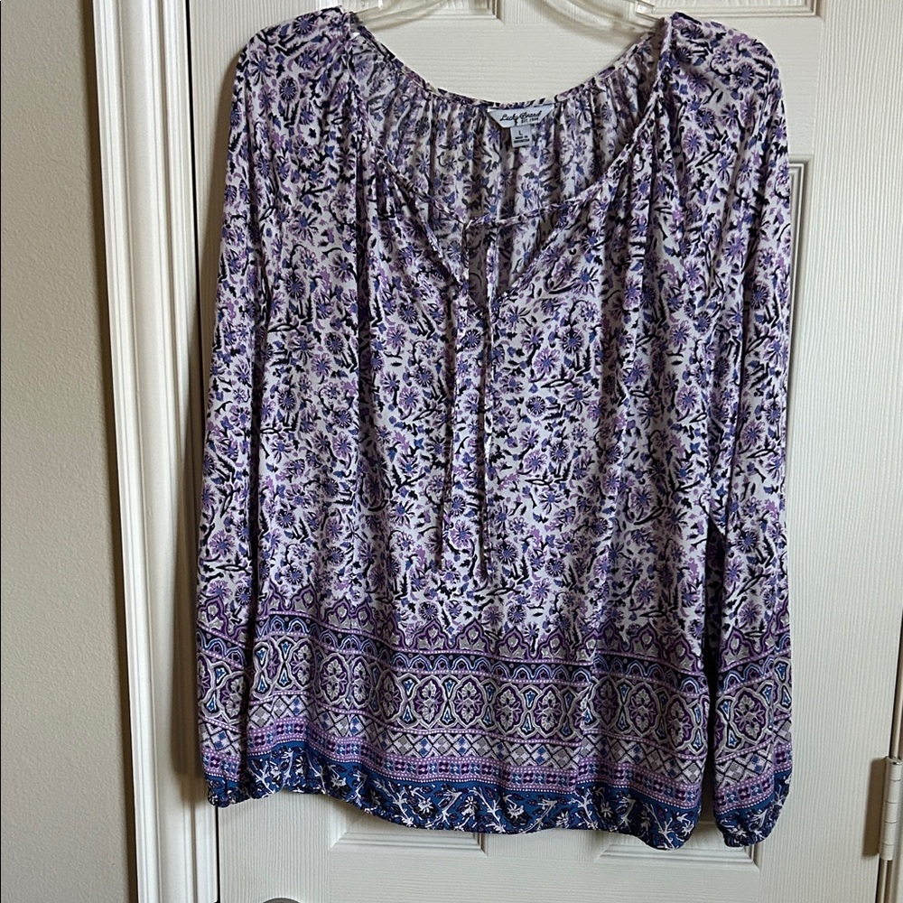 Lucky Brand Women's Floral Blouse - Purple and Blue-Large